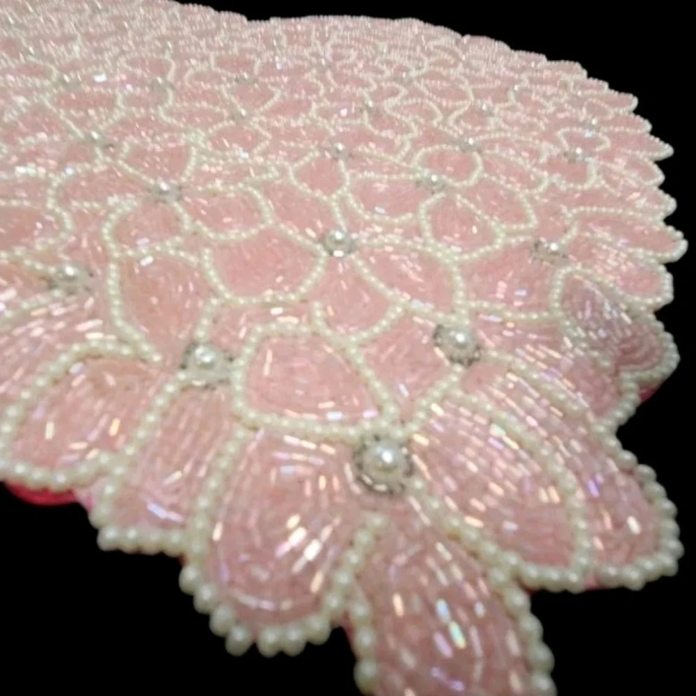 Cupcakes Cashmere Pink Valentines Heart Pearl Shimmer Beaded Placemat Decor New